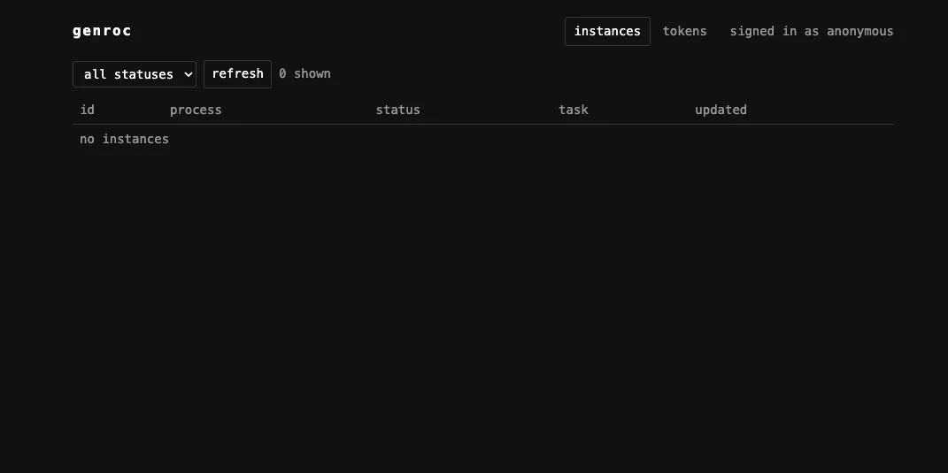 The genroc UI, showing a process instance